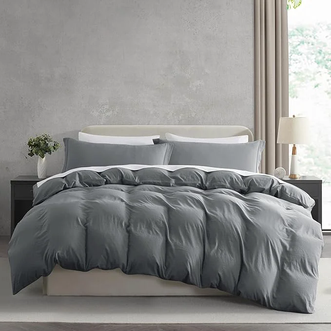 Unique Nestl Grey California King Duvet Cover Sets – Soft Prewashed Cal King Duvet Cover 3 Piece with Zipper Closure 1 Duvet Cover 104×98 inches and 2 Pillow Shams High-Performance