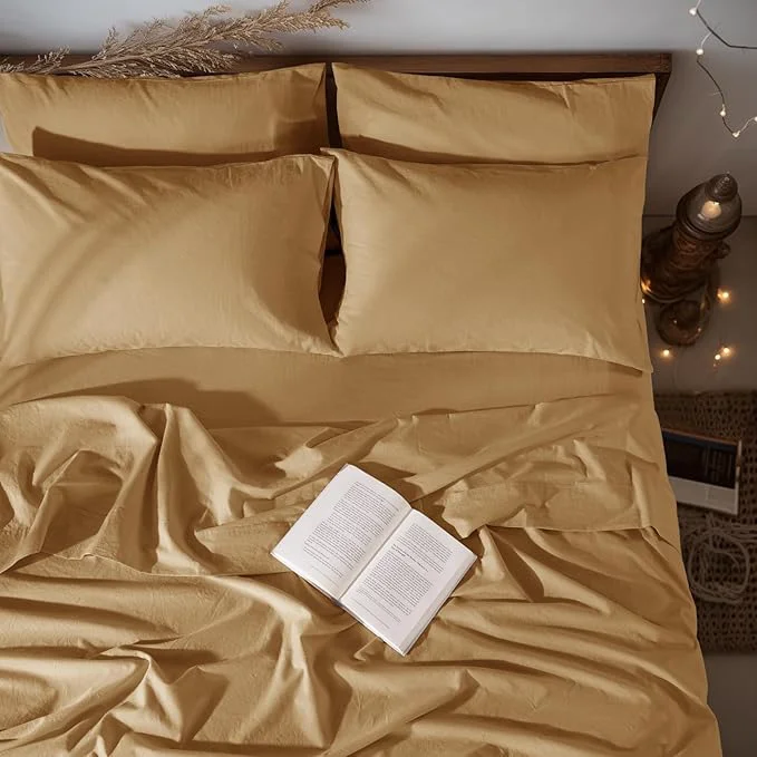 Fine Crafted LBRO2M Pure Linen Sheet Set Deep Pocket Up to 16 quot Bed Sheets Sets Natural Flax Beddings Soft Breathable Comfortable for All Seasons 6 Pcs Sheet Set Full Size Rust Green