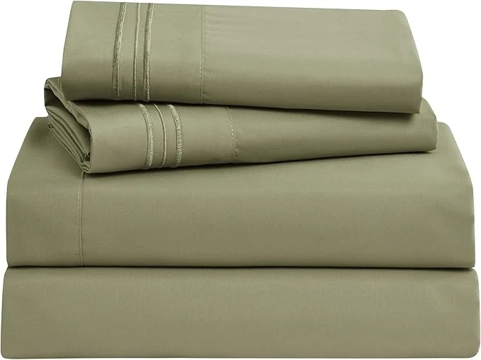 Contemporary Clara Clark Bed Sheets Premier 1800 Series 4 Piece Bed Sheet Set Deep Pocket Wrinkle Fade Stain Resistant Luxury Soft Bedding Sheets amp Pillowcases Full Sage Green Smart
