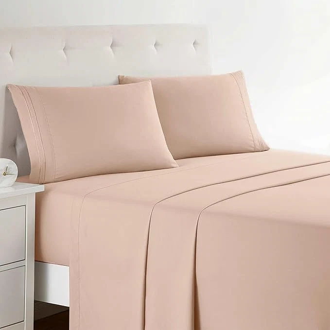Organic Clara Clark Bed Sheets Premier 1800 Series 4 Piece Bed Sheet Set Deep Pocket Wrinkle Fade Stain Resistant Luxury Soft Bedding Sheets amp Pillowcases Split King Peach Elegant
