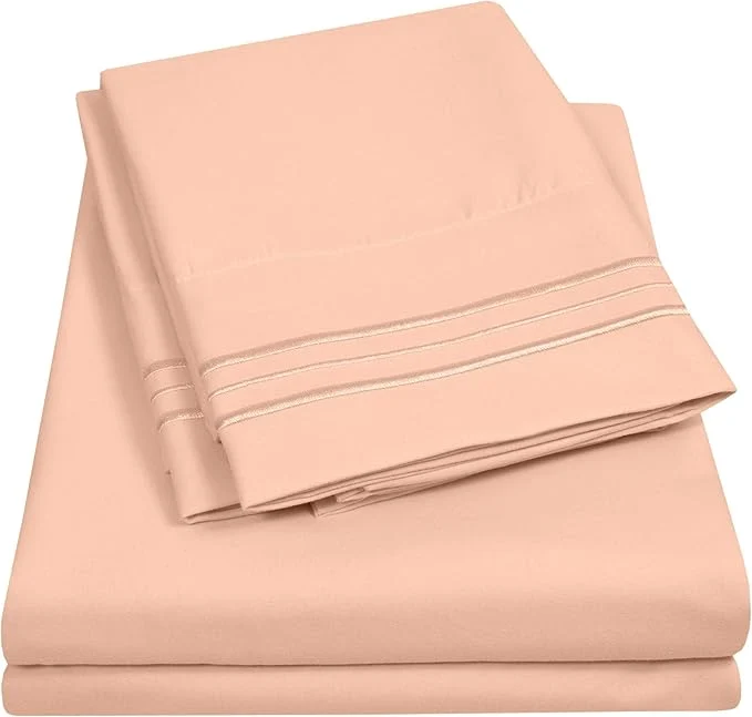 Outstanding 1500 Supreme Collection Twin Sheet Sets Peach – 3 Piece Bed Sheets and Pillowcase Set for Twin Mattress – Extra Soft Elastic Corner Straps Deep Pocket Sheets Twin Peach Reusable