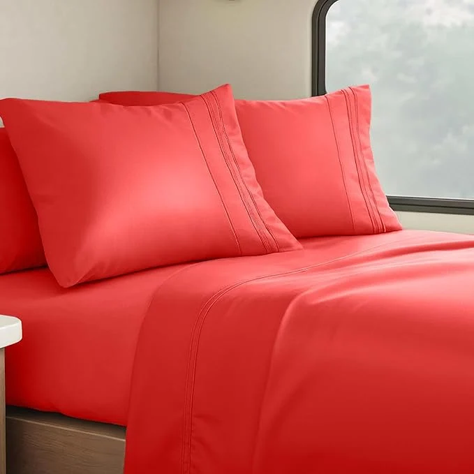 Elite Clara Clark Bed Sheets Premier 1800 Series 4 Piece RV Queen Sheet Set Luxury Soft Sheets for RV Bunks Short Queen – Cherry Red Responsible
