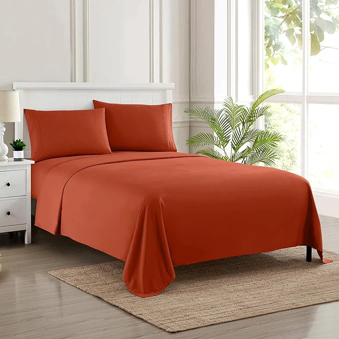 Superior California King Sheet Sets – Breathable Luxury Sheets with Full Elastic amp Secure Corner Straps Built In – 1800 Supreme Collection Cal King Deep Pocket Bedding Set Sheet Set California King Rust First-Class