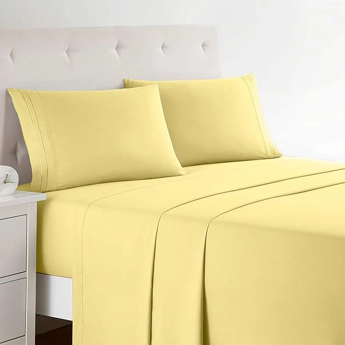 Trendy Clara Clark Bed Sheets Premier 1800 Series 4 Piece Bed Sheet Set Deep Pocket Wrinkle Fade Stain Resistant Luxury Soft Bedding Sheets amp Pillowcases California King Custard Mellow High-Grade