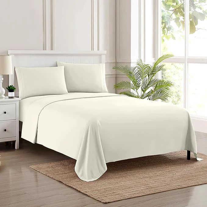 California King Sheet Sets – Breathable Luxury Sheets with Full Elastic amp Secure Corner Straps Built In – 1800 Supreme Collection Deep Pocket Bedding Sheet Set EXTRA DEEP pocket – Cal King Ivory Minimalist