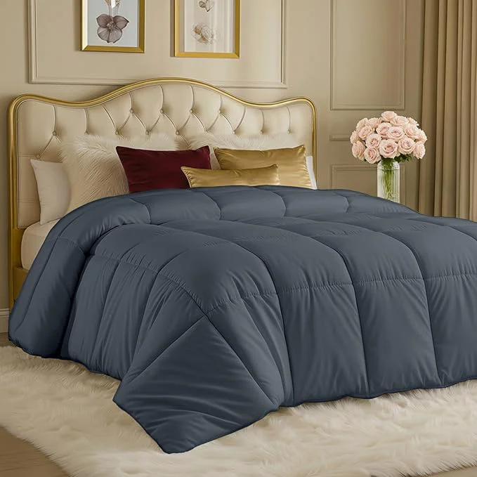 Classic Utopia Bedding Comforters King Size All Season Duvet Insert Down Box Stitched Bed Comforter with Corner Tabs Machine Washable Grey Luxury