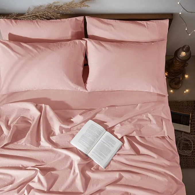 Minimalist LBRO2M Pure Linen Sheet Set Deep Pocket Up to 16 quot Bed Sheets Sets Natural Flax Beddings Soft Breathable Comfortable for All Seasons 6 Pcs Sheet Set Cal King Size Blush Pink Stylish