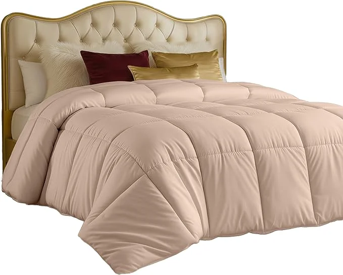Luxury Utopia Bedding Comforters Twin Size All Season Duvet Insert Down Box Stitched Bed Comforter with Corner Tabs Machine Washable Beige Advanced