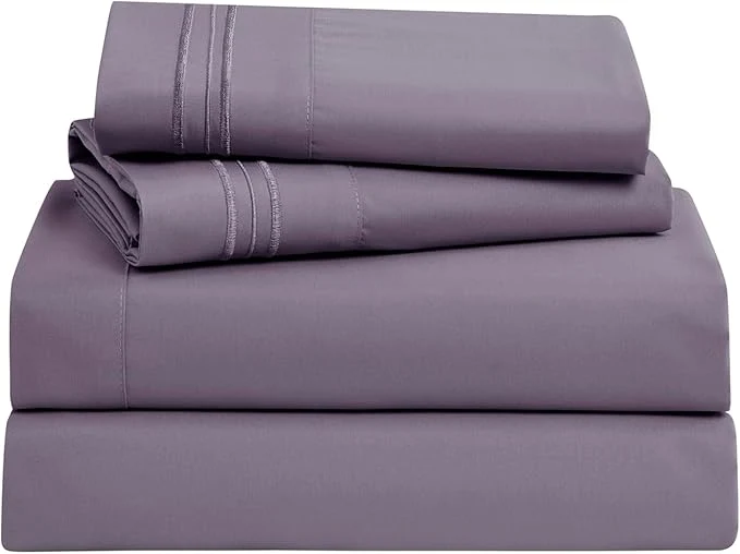 First-Class Clara Clark Bed Sheets Premier 1800 Series Bed Sheet Set Deep Pocket Wrinkle Fade Stain Resistant Luxury Soft Bedding Sheets amp Pillowcases Split King Grayish Purple Certified