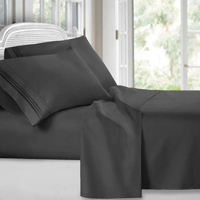 Casual Clara Clark Bed Sheets Premier 1800 Series 4 Piece Bed Sheet Set Deep Pocket Wrinkle Fade Stain Resistant Luxury Soft Bedding Sheets amp Pillowcases Twin-XL Charcoal Gray Quality