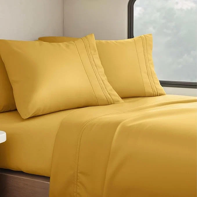Eco-Friendly Clara Clark Bed Sheets Premier 1800 Series 4 Piece RV Queen Sheet Set Luxury Soft Sheets for RV Bunks Short Queen – Camel Gold Responsible