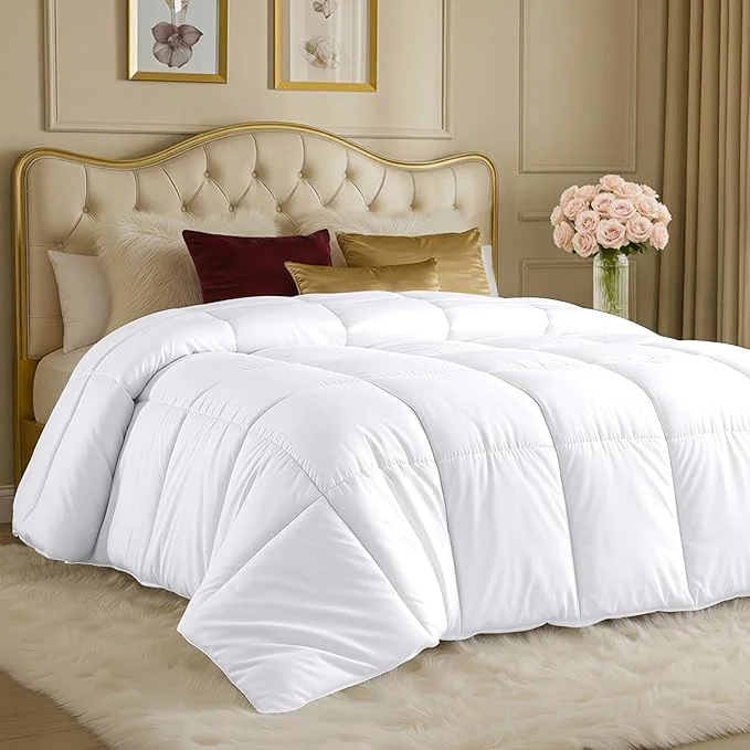 Minimalist Utopia Bedding Comforters Queen Size All Season Duvet Insert Down Box Stitched Bed Comforter with Corner Tabs Machine Washable White Pack of 4 High-Quality