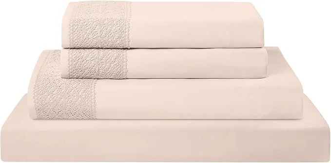 High-Grade Modern Threads 4 Piece Microfiber Sheet Set – Soft Cooling Bed Sheets with Crochet Lace – Deep Pocket Wrinkle Breathable Hotel Luxury Bedding Blush Pink California King Exclusive