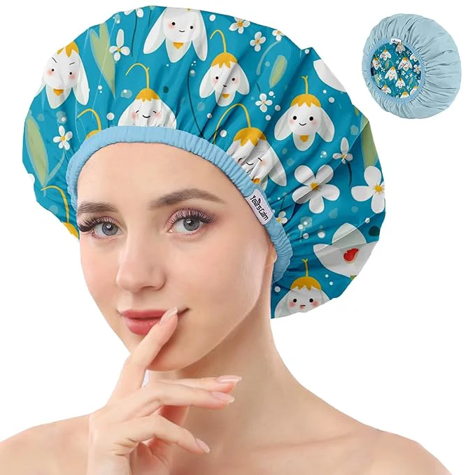 User-Friendly Years calm Shower Caps for Women Reusable Waterproof Double Layer Waterproof Secure