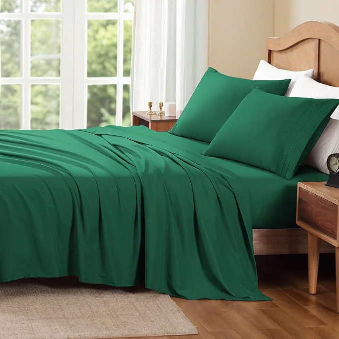 First-Class ClevaHome Twin Sheets Set 3-Piece Twin Size Sheets Lightweight amp Super Soft Easy Care Microfiber– Shrinkage amp Fade Resistant Bedding Set with 14 39 39 Deep Pockets Forest Green Long-Lasting