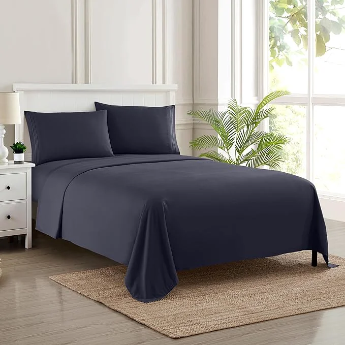 Premium King Size Sheets – Breathable Luxury Bed Sheets with Full Elastic amp Secure Corner Straps Built In – 1800 Supreme Collection Extra Soft Deep Pocket Bedding Sheet Set EXTRA DEEP pocket – King Navy Exclusive