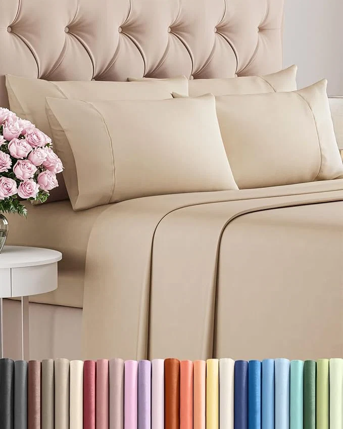 Versatile Queen 6 Piece Sheet Set – Comfy Breathable amp Cooling – Ultra Soft Hotel Luxury Bedding Set w 8-16 Inch Deep Pockets – 1 Flat amp 1 Fitted Sheet amp 4 Pillowcases – Cozy Wrinkle amp Easy Care – Cream World-Class