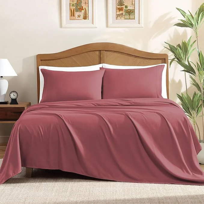 Reusable ClevaHome Sheet Set Full Size 4-Piece Bedding Lightweight amp Super Soft Easy Care Microfiber– Shrinkage amp Fade Resistant Bedding Set with 14 39 39 Deep Pockets Dusty Rose Sophisticated