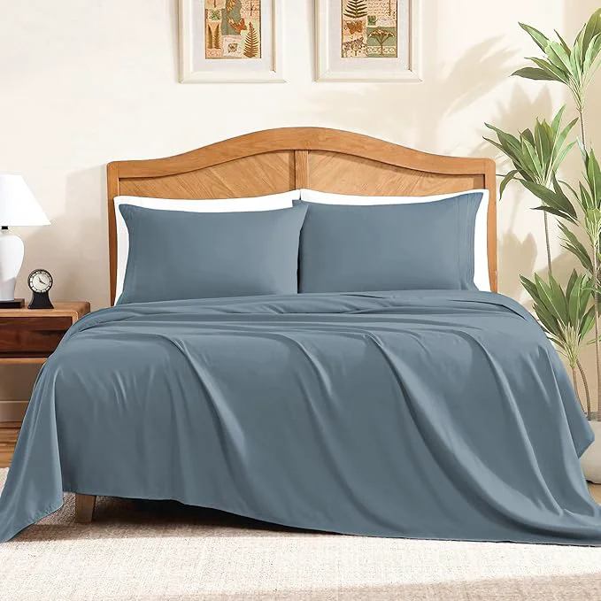 Expertly Made ClevaHome Sheet Set King Size 4-Piece Bedding Lightweight amp Super Soft Easy Care Microfiber– Shrinkage amp Fade Resistant Bedding Set with 14 39 39 Deep Pockets Slate Blue Elegant