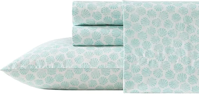 Green Laura Ashley – Full Sheets Cotton Percale Bedding Set Lightweight amp Breathable Home Decor Margate Shells Blue Full Quality