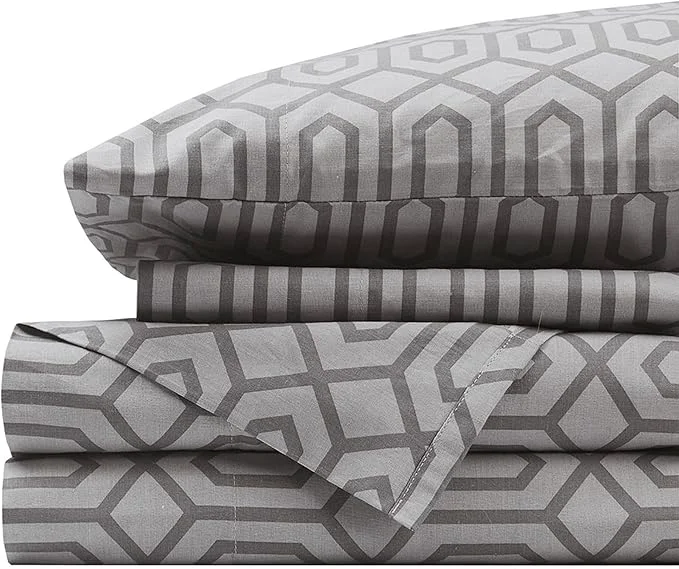 Easy-to-Use Comfort Spaces 144TC Cotton Sheet Set Breathable Lightweight Soft with Elastic Deep Pocket Modern All Season Cozy Bedding Matching Pillow Case Twin Diamond Sliver 3 Piece Stylish