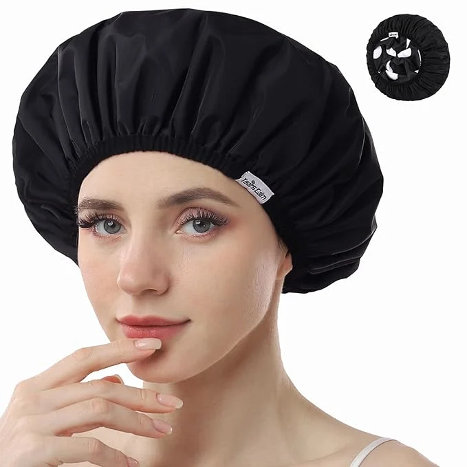 Excellent Years calm Shower Caps for Women Reusable Waterproof Double Layer Waterproof Flexible