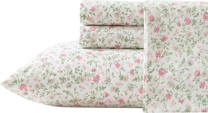 Recyclable Laura Ashley – Twin XL Sheet Set Super Soft Cotton Percale Bedding Set with Matching Sham Oeko-Tex Bonnie Pink Twin XL Original Design