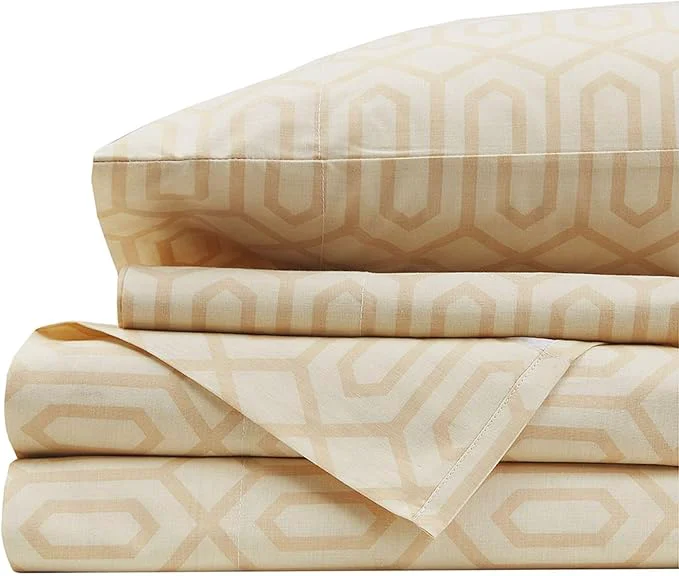 Exclusive Comfort Spaces 144TC Cotton Sheet Set Breathable Lightweight Soft with Elastic Deep Pocket Modern All Season Cozy Bedding Matching Pillow Case Twin Diamond Tan 3 Piece Prestigious