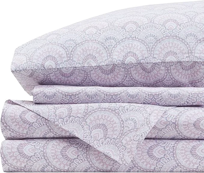 Reusable Comfort Spaces Cotton Sheet Set Breathable Lightweight Soft with 14 quot Elastic Pocket Fits up to 16 quot Mattress All Season Cozy Bedding Matching Pillow Case Queen Tabitha Purple 4 Piece Healthy
