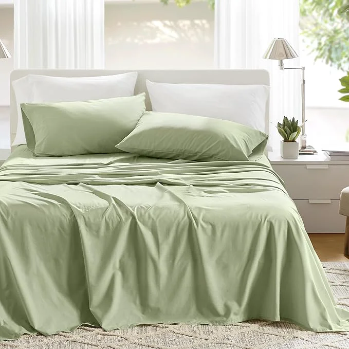 World-Class Comfort Spaces Cotton Sheets Twin XL Breathable amp Soft Cotton Sheets Naturally Cool Cotton Bed Sheets with 12 quot Elastic Pocket Fits up to 14 quot Mattress All Seasons Sheet Set Sage Green 3 Piece Expertly Made