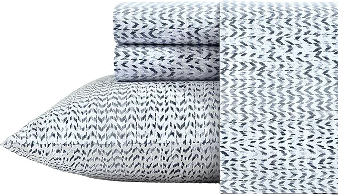 Detailed Nautica – Sheets Cotton Percale Bedding Set with Matching Pillowcases Crisp amp Cool Deep Pocket Ikat Wave Blue Full Fine
