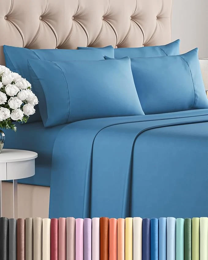 Superior Full 6 Piece Sheet Set – Comfy Breathable amp Cooling – Ultra-Soft Hotel Luxury Bedding Set with 8-16 Inch Deep Pockets – 1 Flat amp 1 Fitted Sheet amp 4 Pillowcases – Wrinkle amp Easy Care – Denim Blue Original