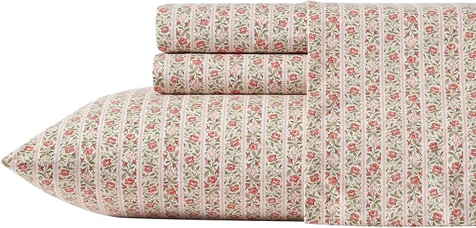 Fine Crafted Laura Ashley – Twin Sheets Cotton Percale Bedding Set Lightweight amp Breathable Home Decor Oeko-Tex Marta Stripe Pink Twin Fine