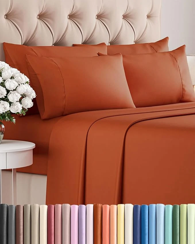 Quality Cal King 6 Piece Sheet Set – Comfy Breathable amp Cooling – Soft Hotel Luxury Bedding Set with 8-16 Inch Deep Pockets – 1 Flat amp 1 Fitted Sheet amp 4 Pillowcases – Wrinkle amp Easy Care – Terracotta Practical