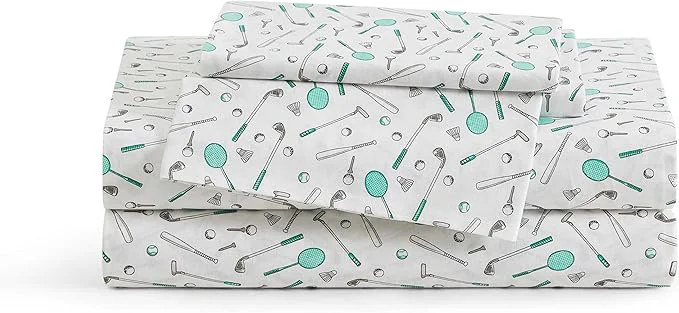 Exclusive Tommy Bahama – Queen Sheet Set Crisp amp Cool Cotton Percale Bed Sheets Deep Pockets Sports Bedding with Matching Fitted Sheet amp Pillowcases Tee Time Green Dependable