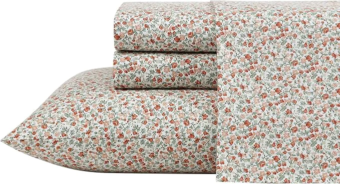 Contemporary Laura Ashley – King Sheets Cotton Percale Bedding Set Lightweight amp Breathable Home Decor Emogene Burnt Orange King Premium