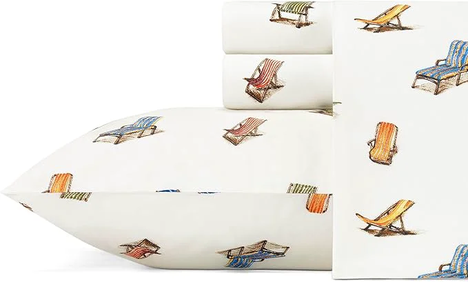 Fine Tommy Bahama – Twin Sheet Set Crisp amp Cool Cotton Percale Bed Sheets Deep Pockets Coastal Bedding with Matching Fitted Sheet amp Pillowcase Beach Chairs Blue Effective