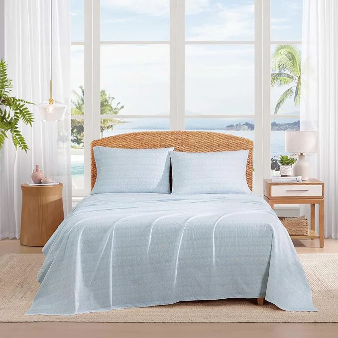Safe Tommy Bahama – King Size Sheet Set Cotton Percale Bedding with a Crisp amp Cool Feel Bed Sheets with Matching Fitted Sheet amp Pillowcases Palm Tree Ikat Blue Prestigious