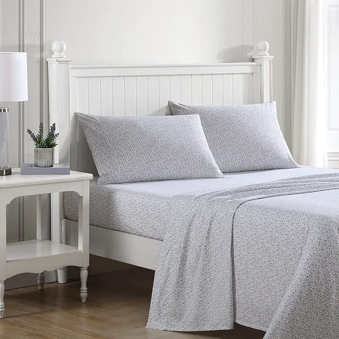 Enhanced Laura Ashley – Queen Sheets Cotton Percale Bedding Set Lightweight amp Breathable Home Decor Emogene Purple Queen Luxury