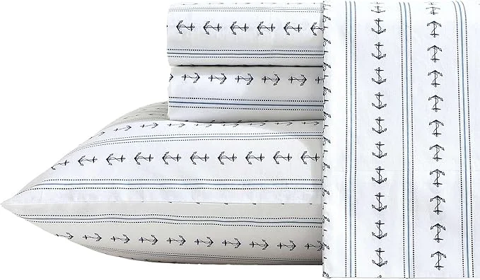 Certified Nautica – Sheets Cotton Percale Bedding Set with Matching Pillowcases Crisp amp Cool Deep Pocket Anchor Lines Blue King Fast