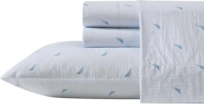 Flexible Nautica – King Sheets Cotton Percale Bedding Set Casual Home Decor Boat Stripe Pale Blue King Premium Material