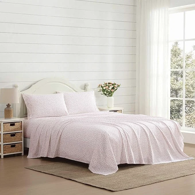 Modern Laura Ashley – Twin Sheet Set Crisp amp Cool Cotton Percale Bedding for Year Round Comfort Deep Pocket Bed Sheets with Matching Pillowcase Little Ditsy Pink Classic