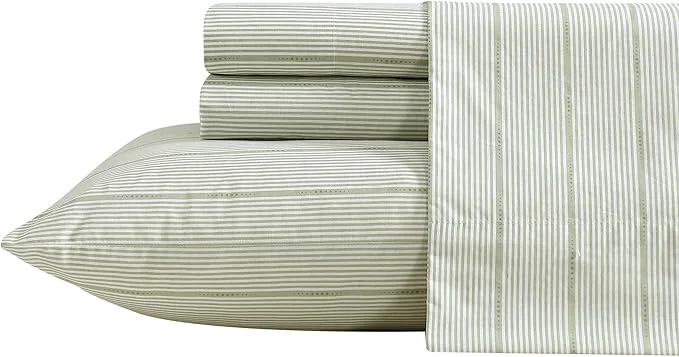 High-Performance Nautica – Twin Size Sheets Set Crisp amp Tailored Floral Bedding with a Smooth Cotton Percale Bed Sheets with Matching Pillowcase amp Fitted Sheet Ellipse Stripe Green Expertly Made