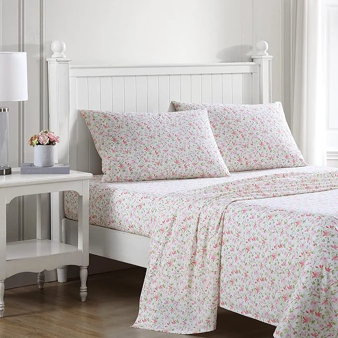 Fashionable Laura Ashley – Queen Sheets Cotton Percale Bedding Set Lightweight amp Breathable Home Decor Norella Pink Queen Eco-Friendly
