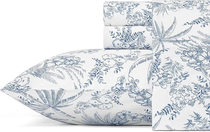 Green Tommy Bahama – King Size Sheets Set Crisp amp Tailored Cooling Sheets with a Smooth Cotton Percale Lightweight Feel – Bed Sheets with Matching Pillowcases amp Fitted Sheet Pen and Ink Palm Blue Premium