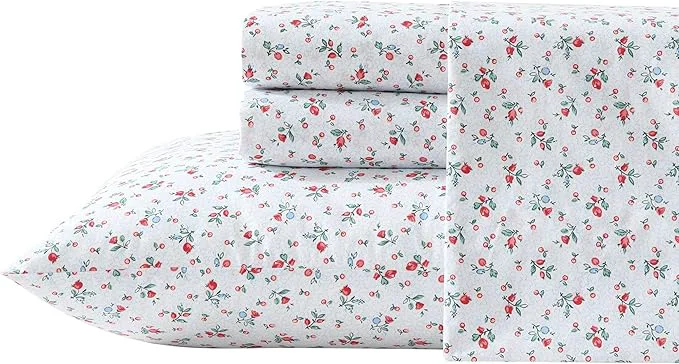 Quality Laura Ashley – King Sheet Set Super Soft Cotton Percale Bedding Set with Matching Shams Oeko-Tex Aylesmore Ditsy Red King Sustainable