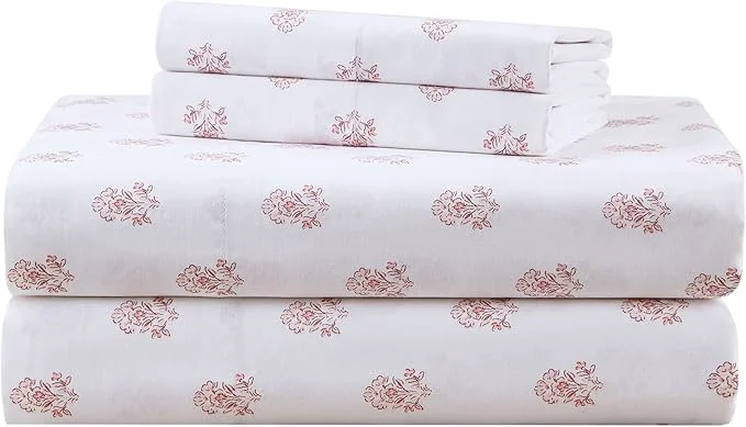 Versatile Comfort Spaces Cotton Sheets Cal King Breathable Naturally Cool Cotton Sheets Soft Cotton Bed Sheets with 14 quot Elastic Pocket Fits up to 16 quot Mattress All Seasons Sheet Set Floral Pink 4 Piece Original Design