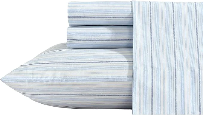 User-Friendly Nautica – Sheets Cotton Percale Bedding Set with Matching Pillowcases Crisp amp Cool Deep Pocket Camp Stripe Blue Queen Verified
