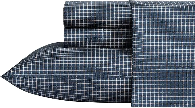 Certified Nautica – Twin Sheets Premium Cotton Percale Bedding Set Plaid Home Decor Oeko-Tex Reece Plaid Navy Twin Long-Lasting