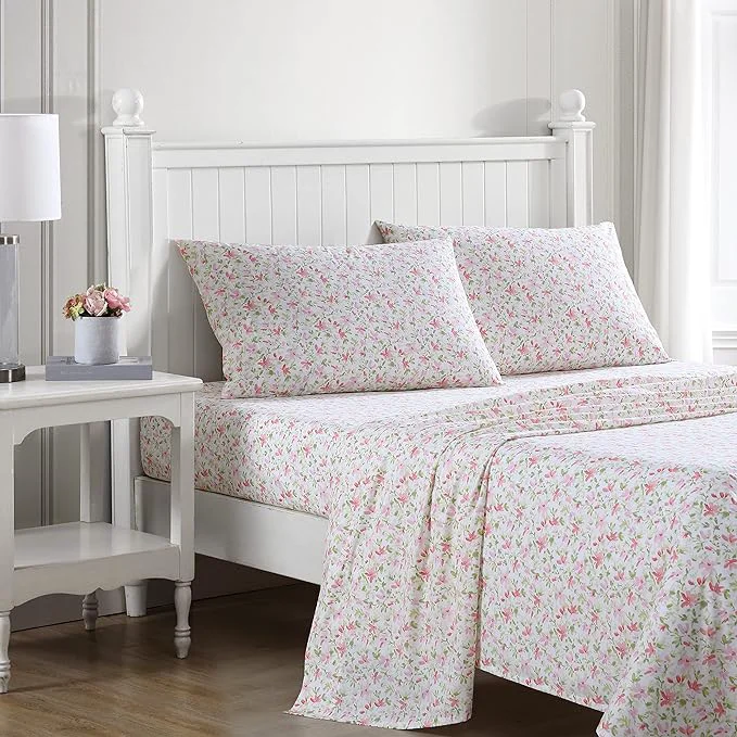 Official Laura Ashley – Twin Sheets Cotton Percale Bedding Set Lightweight amp Breathable Home Decor Dorm Room Essentials Norella Pink Twin Safe